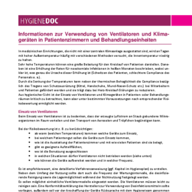 Informationen zur Verwendung von Ventilatoren und Klimageräten in Patientenzimmern und Behandlungseinheiten